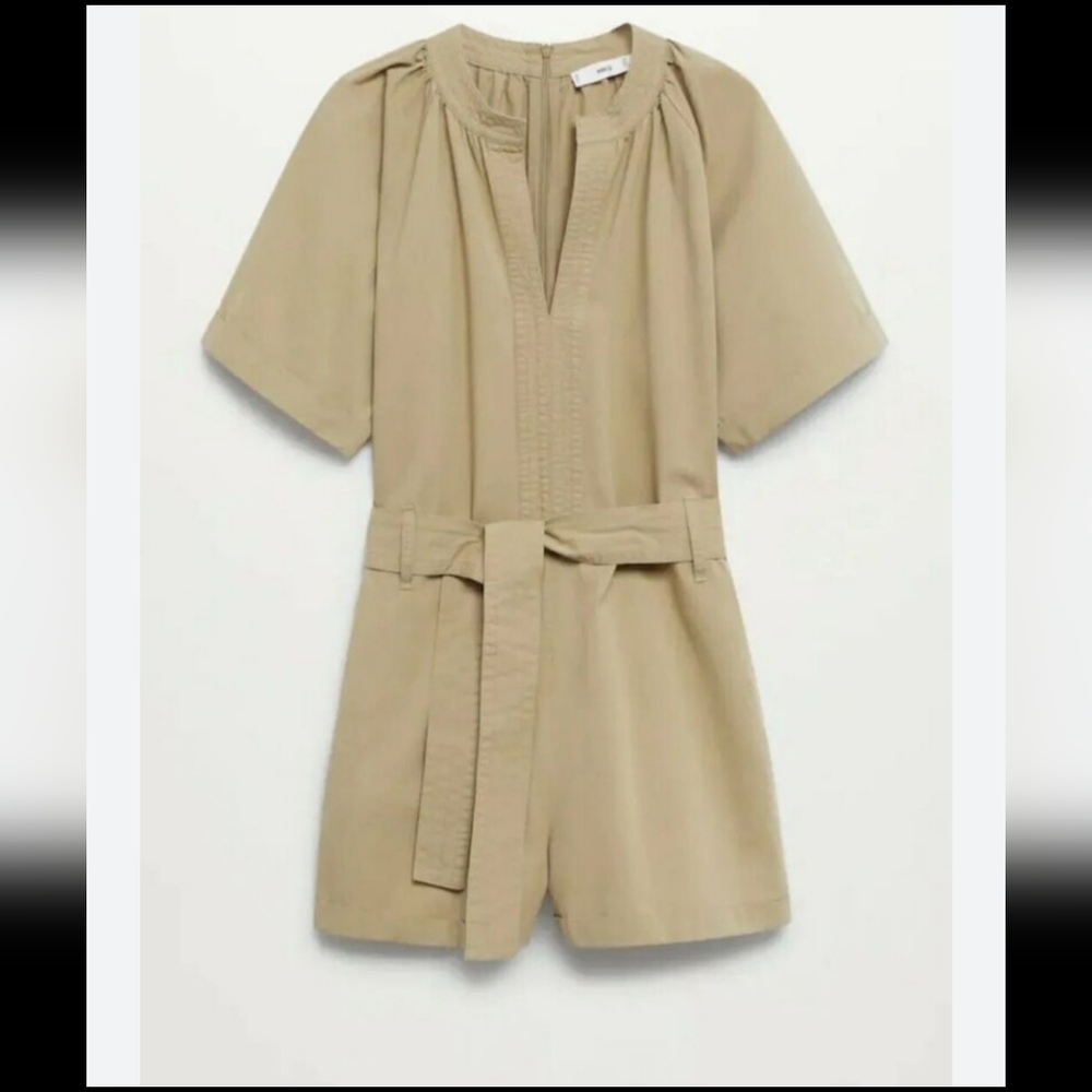 MNG mango khaki safari romper jumpsuit sz L - Picture 6 of 12